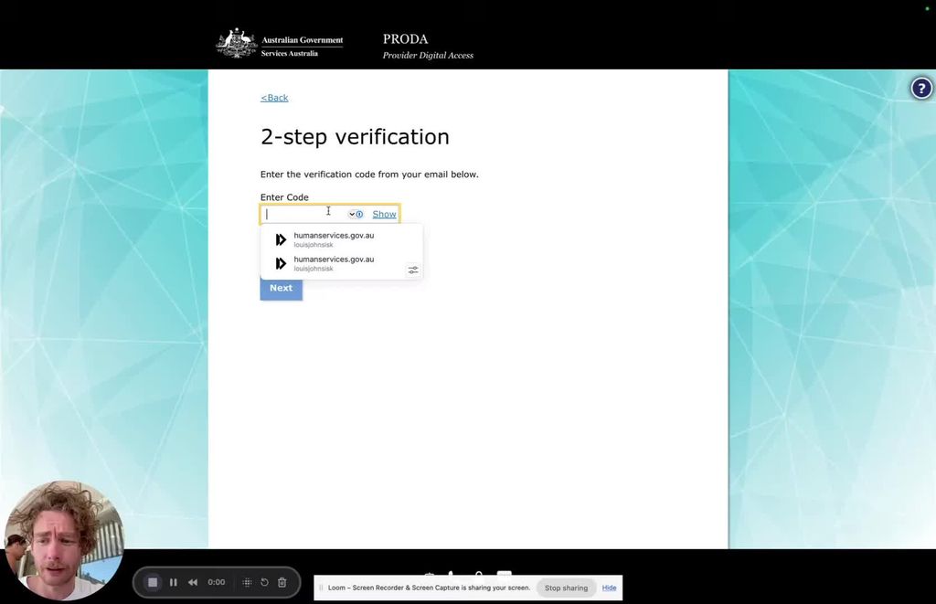 PRODA Login Page
