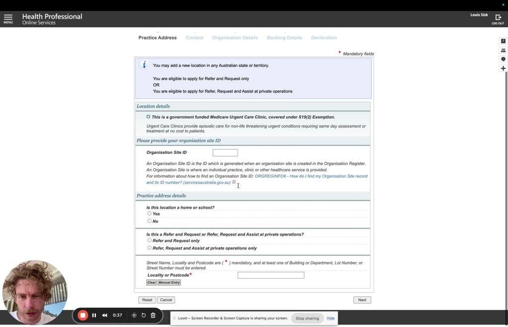 Provider Location Type Selection