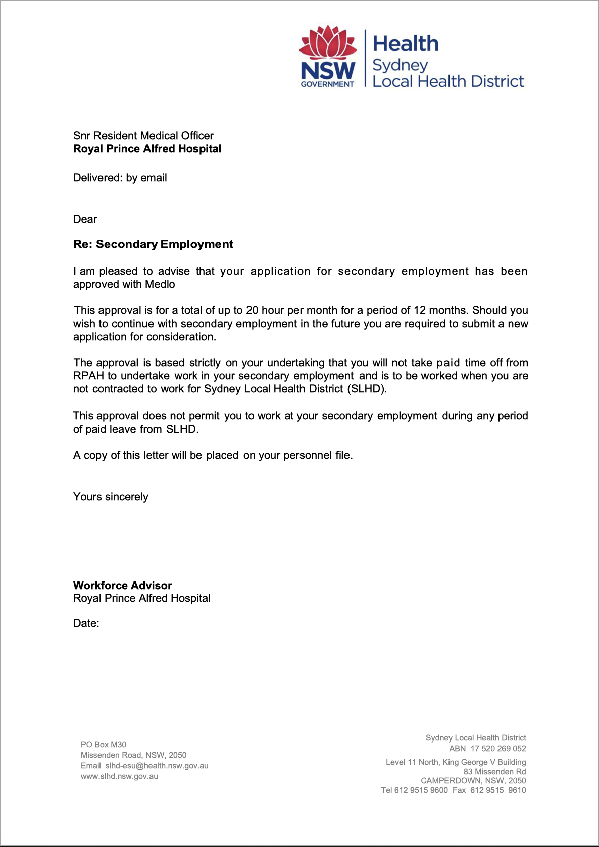 Example of Secondary Letter of Employment